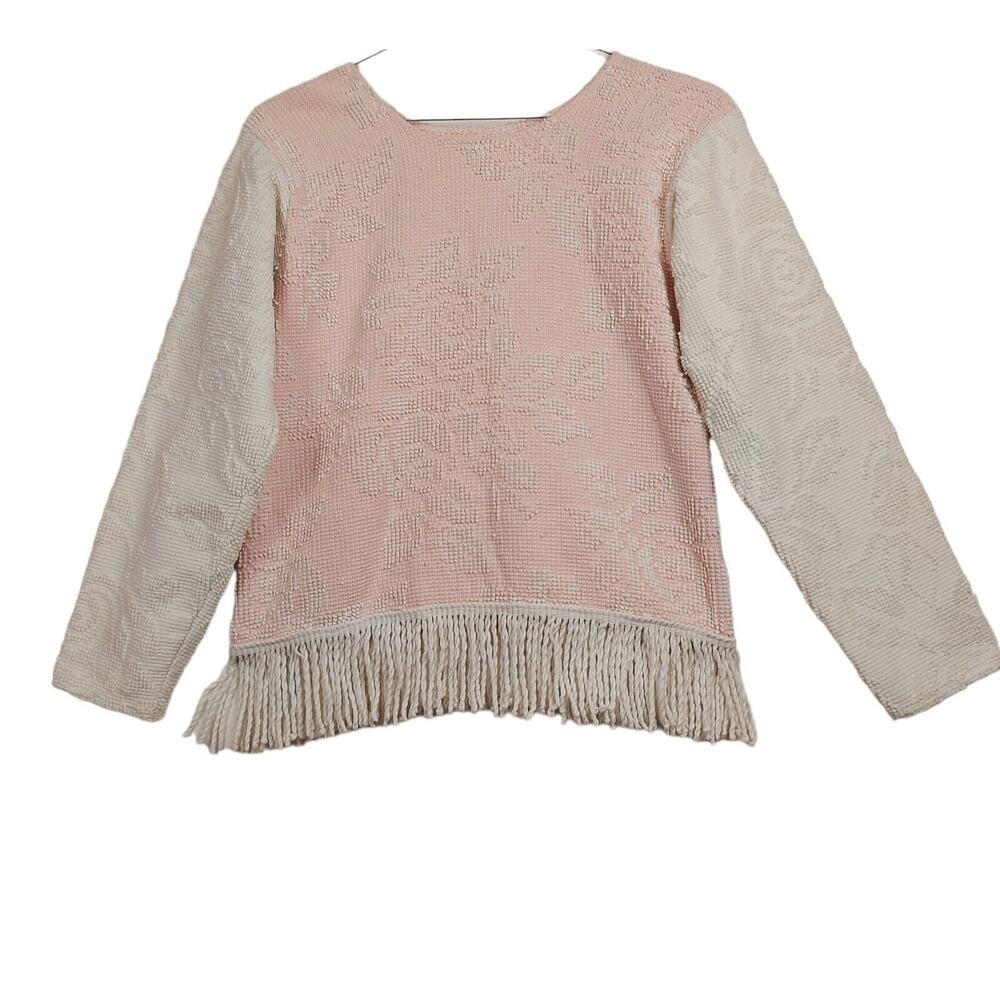 Women's Hobnail Rose Flower Design Pink White Pullover Shirt Botique Made Small